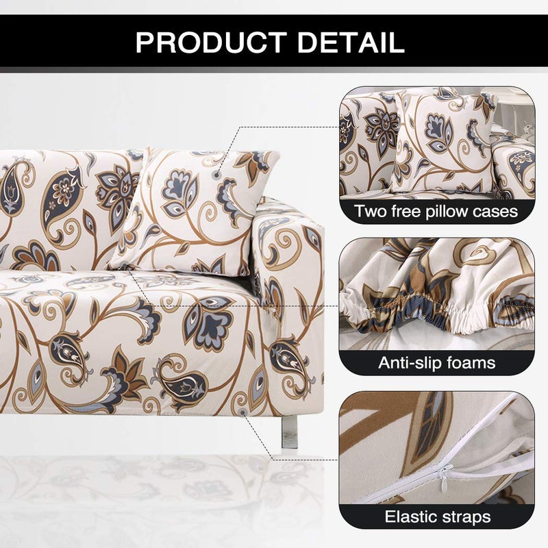 Lamberia Printed Sofa Cover Stretch Couch Cover Sofa Slipcovers for 4 Cushion Couch with Two Free Pillow Cases (Love Forever, Sofa-4 Seater) - Image 4